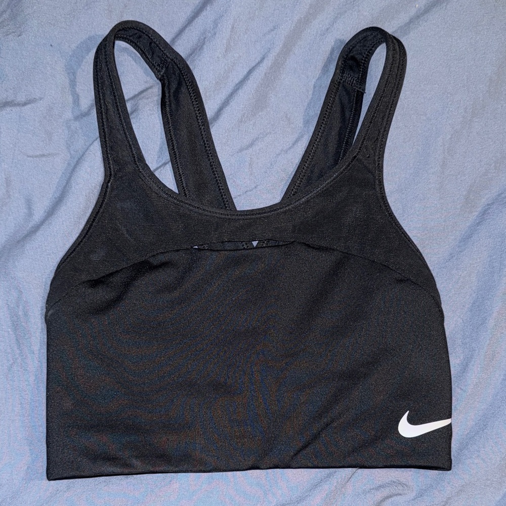 Nike Women's Black Sports Bra with White Logo